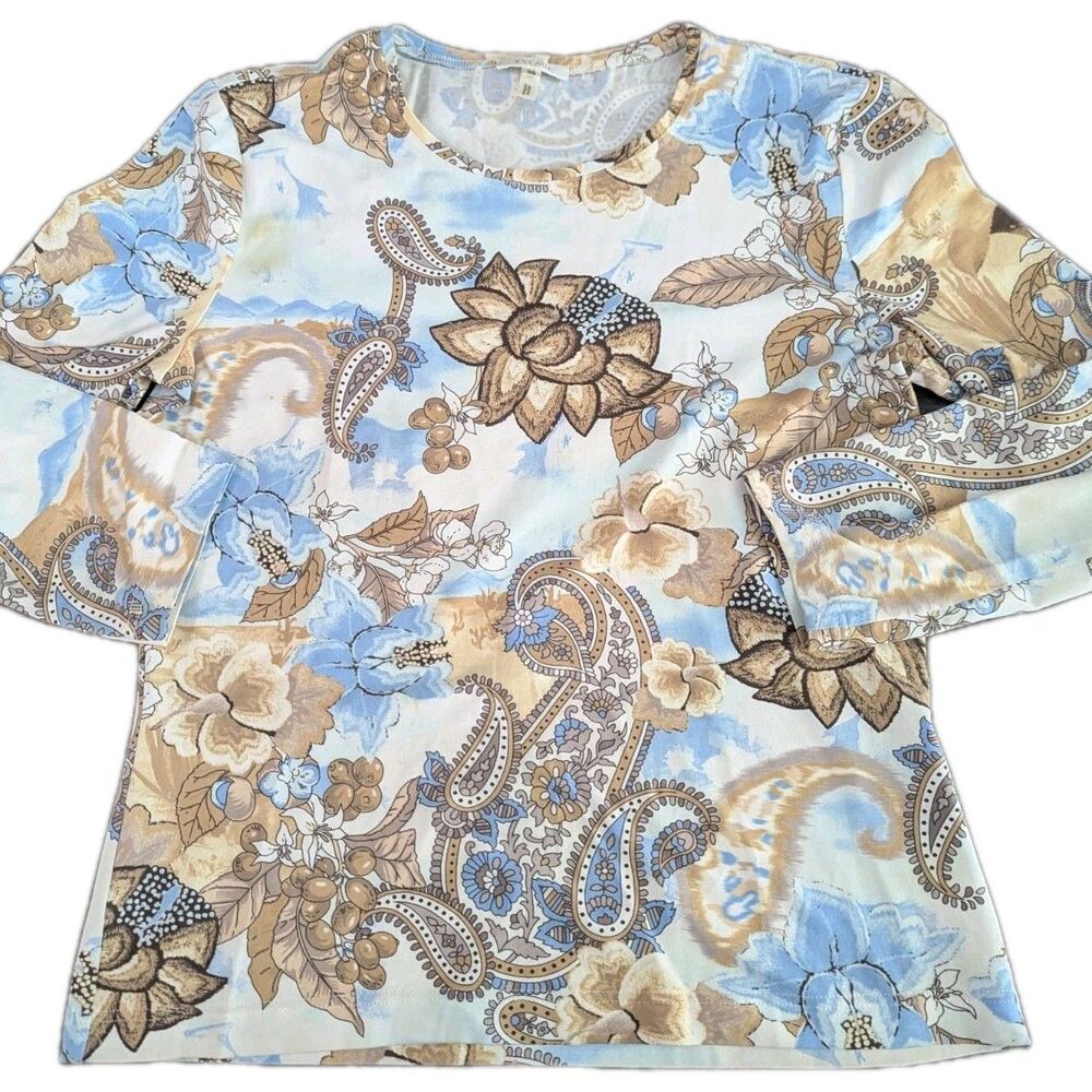 Escada Womens Paisely Design Cotton 3/4 sleeve shirt Sz 38